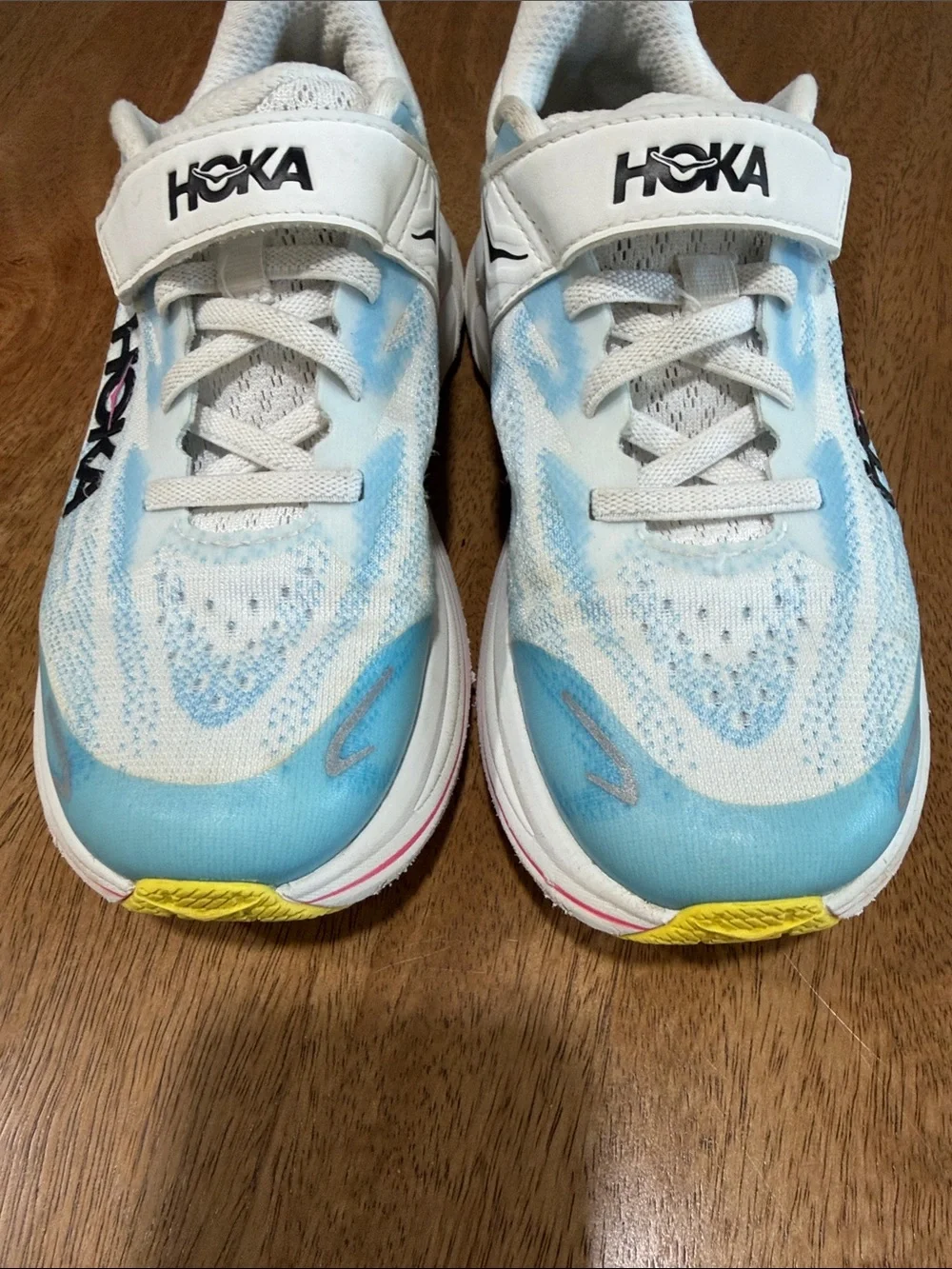 Hoka Kids Light Blue and White Hook-and-Loop Sneakers